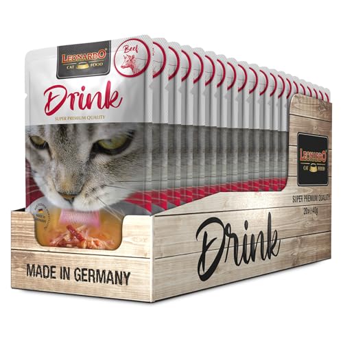 Leonardo Drink Beef [20x40g Multipack Sorte Rind] Katzendrink | getreidefreie Fleischbrühe mit Fleischstreifen | Ergänzungsfuttermittel für Katzen von Leonardo