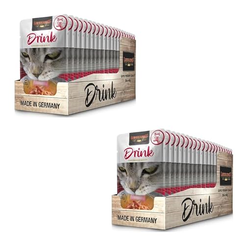 Leonardo Drink Beef | Doppelpack | 2 x 20 x 40 g | Ergänzungsfuttermittel für ausgewachsene Katzen | In praktischen Einzelportionen | Getreidefreie Fleischbrühe von Leonardo