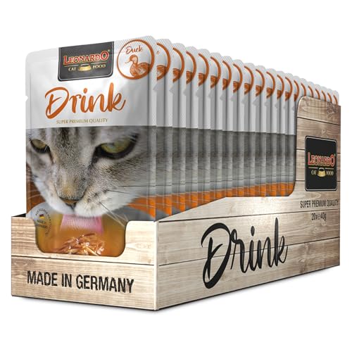 LEONARDO Drink Duck [20x40g Multipack Sorte Ente] Katzendrink | getreidefreie Fleischbrühe mit Fleischstreifen | Ergänzungsfuttermittel für Katzen von Leonardo