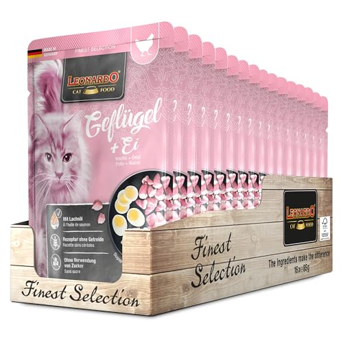 Leonardo Frischebeutel [16x85g Geflügel + Ei] | Getreidefreies Nassfutter für Katzen | Feuchtfutter Alleinfutter im Einzelportionsbeutel von Leonardo