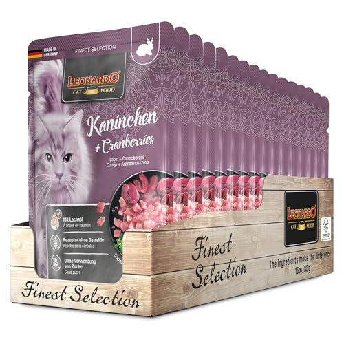 Leonardo Frischebeutel [16x85g Kaninchen + Cranberries] | Getreidefreies Nassfutter für Katzen | Feuchtfutter Alleinfutter im Einzelportionsbeutel von Leonardo