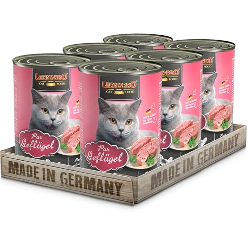 LEONARDO Nassfutter für Katzen, Geflügel pur, 6X 400g Dose, Katzenfutter getreidefrei, Alleinfutter, Made in Germany von Leonardo