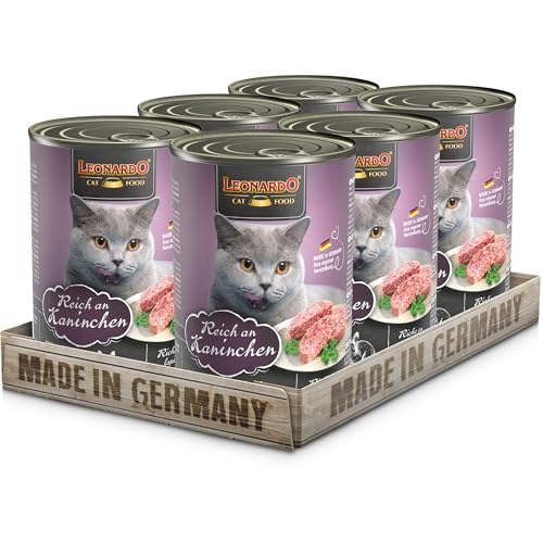 Leonardo Nassfutter [6x400g Kaninchen] | Getreidefreies Nassfutter für Katzen | Feuchtfutter Alleinfutter aus der Dose | mit Kaninchen 2,4kg von Leonardo