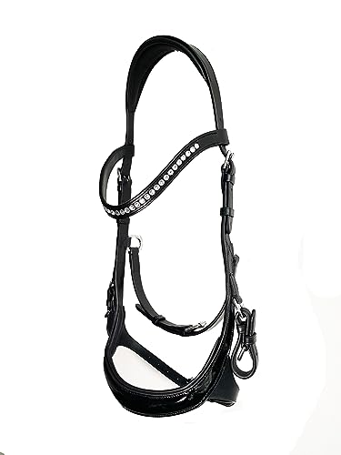 Leone Equipment Premium Trense für Pferde mit Stirnriemen Lackleder, Schwartz - Anatomisch Trense mit Zügel - Zaumzeug Bridle Pferd Zubehör für Warmblut Full von Leone Equipment