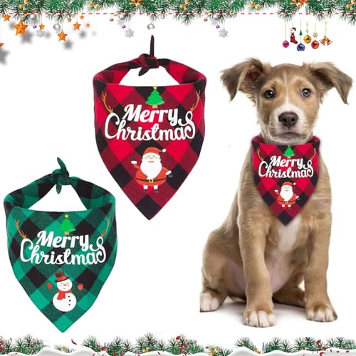 2 Stück Weihnachtshalstuch Hunde Zubehör, Süße Haustier-Hunde Halstuch, Dreieck Hunde Halstuch, Katze und Hund Halstuch, Hundehalstuch Personalisiert Schal Halstuch für Weihnachten Haustier Kostüm (A) von Leonshco