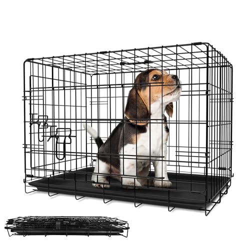 Leopet® Hundekäfig - Faltbar, für Zuhause, Wohnung, Leicht, mit Kunststoffschale, aus Metall, Schwarz - Hundetransportkäfig, Hundetransportbox, Tiertransportbox, Hundebox (LxBxH: 107x69x76 cm) von Leopet