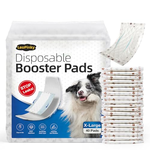 Leopinky Einweg-Hundewindel-Booster-Pads XL – 40 Stück, Hundewindeleinlagen für männliche und weibliche Hunde, Einlagen passend für die meisten Welpenwindeln – Haustier-Bauchbänder und männliche von Leopinky