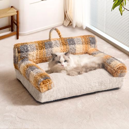 Lepark Katzen-Couch für Hauskatzen, gemütliches Hundesofa mit abnehmbarem und maschinenwaschbarem Bezug, flauschiges Plüschbett für kleine und mittelgroße Katzen, Hunde zum Entspannen und Nickerchen von Lepark