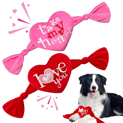 Lepawit 2 Stück Valeninstag Hundespielzeug, Plüsch, quietschendes Hundespielzeug, Herzform, Valentinstag, Geschenke für kleine und mittelgroße Hunde von Lepawit