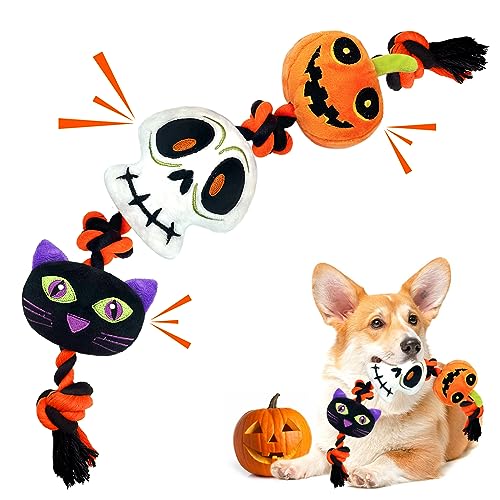 Lepawit Halloween-Hundespielzeug, Halloween Baumwollseil Hundespielzeug mit Quietschen, Halloween-Hundegeschenke für kleine, mittelgroße und große Hunde von Lepawit