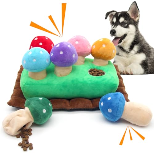 Lepawit Hide and Seek Hunde-Puzzle-Spielzeug, interaktives Quietschspielzeug für Hunde, Plüsch-Leckerlis, Versteck-Puzzle-Spielzeug, lustiges Hundespielzeug für kleine, mittelgroße Hunde mit 7 Pilzen von Lepawit