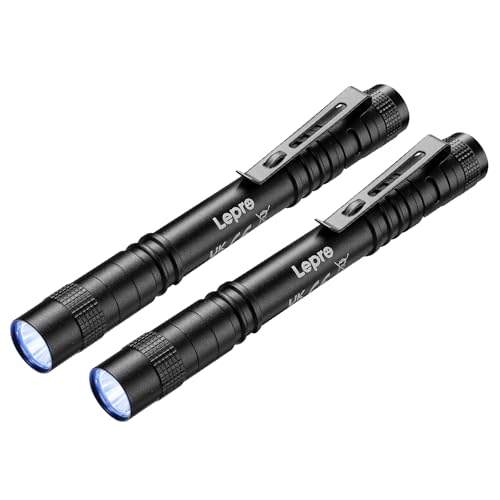 Lepro UV Taschenlampe, 370nm Schwarzlicht Stiftleuchte mit Clip, Kompakte UV Lampe für Lecksuche, Haustierurin und Falschgeld-Erkennung (2 Stück) von Lepro