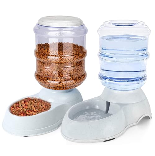 Automatisches Futter- und Wasserspender-Set für große Hunde, 3 Gallonen Schwerkraft-Hunde- und Katzenfutter- und Wasserspender-Set mit Futternapf, großer Hundefutter-Wasserspender von Leptzoa