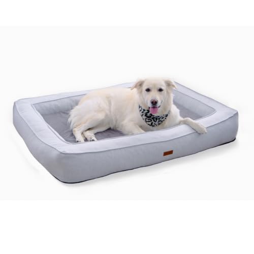 Lepuspet Rio Orthopedic Hundebett, Waschbar, rutschfest Hundekorb mit Memory Visco-Kissen für Winter und Sommer, ideal für große Hunde bis 25 kg (M 80x55x17 cm), grau von Lepuspet