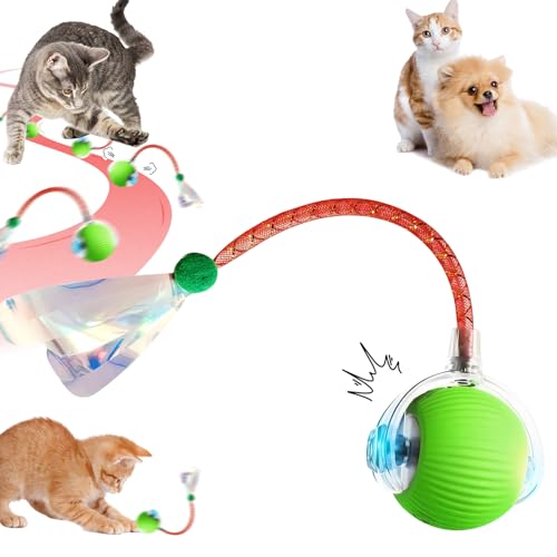 Interaktives Katzenspielzeug Ball Elektrisch, Intelligente Beweglichen Katzenball mit Elastischem Netzschwanz, USB Aufladbar Katzen Ball mit 3 Arbeitsmodi, Interaktiver Spielball für Katzen (Grün) von Lergas