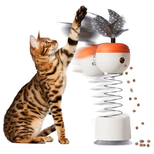 Lergas Interaktives Katzenspielzeug, Frühling Katzen Futterautomat mit Glocke und Saugnapf, Katzen Spielzeug Selbstbeschäftigung mit Futterautomat, Automatisch Futterautomat Spielzeug für Katzen von Lergas
