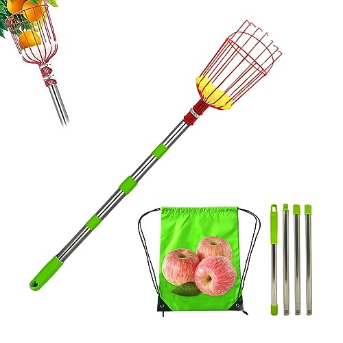 Lergas Obstpflücker mit Teleskopstiel, Apfelpflücker mit Teleskopstiel Edelstahl, Kirschenpflücker mit Baumwollbeutel, Obstpflücker Gardena Einfach zu Montieren für Outdoor Garten, Obstgärten (1.6M) von Lergas