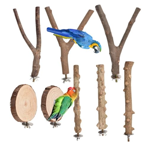 Multifunktionaler Papageienständer, Astschleifkratzer, Spielzeug für Conure Lovebirds Finken, Plattform, Hängematte, stehendes Spielzeug, 8 Stück von Lerpwige
