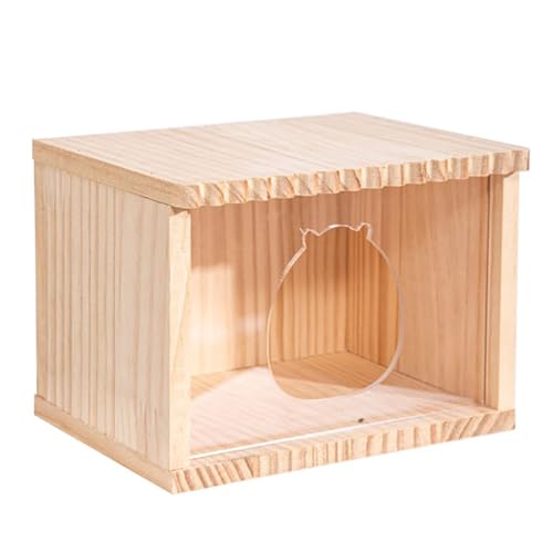 Hamsterhaus aus Holz mit transparentem Acrylfenster Meerschweinchenkäfig Dekor Zubehör Sandbad Container Graben Box Kleintierversteck Hütte Spielzeug Lebensraum (Hut A #) von LesafeV