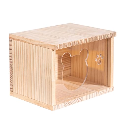 Hamsterhaus aus Holz mit transparentem Acrylfenster Meerschweinchenkäfig Dekor Zubehör Sandbad Container Graben Box Kleintierversteck Hütte Spielzeug Lebensraum (Hut B #) von LesafeV