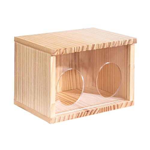 Hamsterhaus aus Holz mit transparentem Acrylfenster Meerschweinchenkäfig Dekor Zubehör Sandbad Container Graben Box Kleintierversteck Hütte Spielzeug Lebensraum (Hut C #) von LesafeV