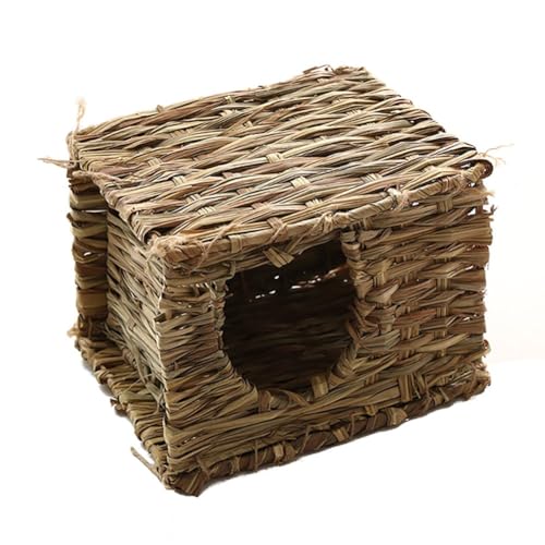 Handgefertigtes Reed Grass Hamster Hütte Kleine Retro Kaninchen Zucht Unterschlupf Kreativer primitiver Stil Themen-Dekor Lebensräume Haustierversteck (20 x 20 x 30 cm, Schilfhütte) von LesafeV