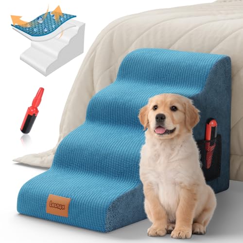 Lesnox Hundetreppe für Bett, 4-stufige 25D Schaumstoff-Haustiertreppe mit wasserdichter Abdeckung, rutschfest, Hunderampe/Leiter für Couch, Sofa, Bett, geeignet für kleine Hunde und Katzen mit von Lesnox