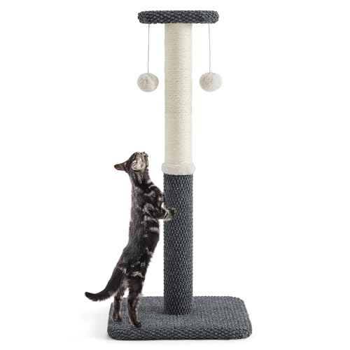 Lesure Indoor Kratzstamm groß Katzen – 86 cm Kratzsäule für Katzen mit Plattform aus strapazierfähiger Teppichstoff, Kratzbaum Grosse Katzen stabil mit Sisal und hängendem Ball, dunkelgrau von LE SURE