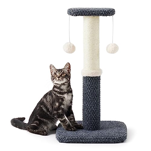 Lesure Kleiner Kratzstamm für Katzen – 57 cm Kratzsäule für Katzen mit Plattform aus strapazierfähiger Teppichstoff, Kratzbaum klein Katzen stabil mit Sisal und hängendem Ball, dunkelgrau von LE SURE