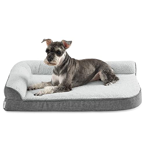 Lesure orthopädisches Hundebett kleine Hunde - 76x50.8x15cm Hundesofa mit eierförmiger Kistenschaum und wasserdichtes Innenfutter, gemütliches waschbares Hundecouch Hunde Bettchen, grau von LE SURE