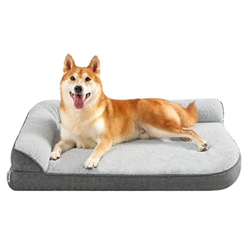 Lesure orthopädisches Hundebett mittelgroße Hunde - 91.4x68.5x16.5cm Hundesofa mit eierförmiger Kistenschaum und wasserdichtes Innenfutter, gemütliches waschbares Hundecouch Hunde Bettchen, grau von LE SURE