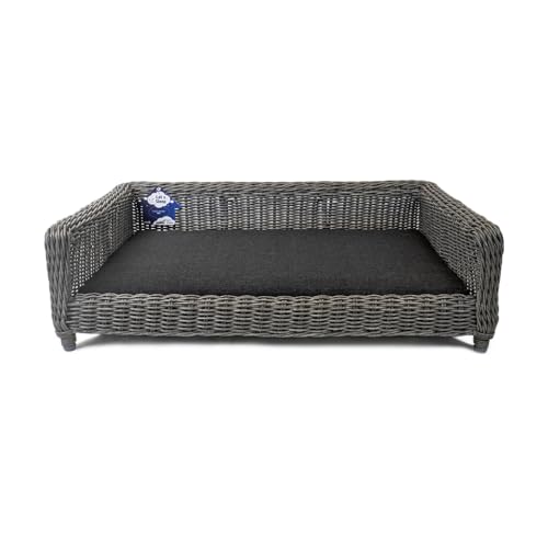 Let's Sleep Cozy Basket Rattan - Hundekissen - Hundekorb - 115 x 78 x 30 cm - XL - Hundebett - Ratan/Anthrazit von Let's Sleep