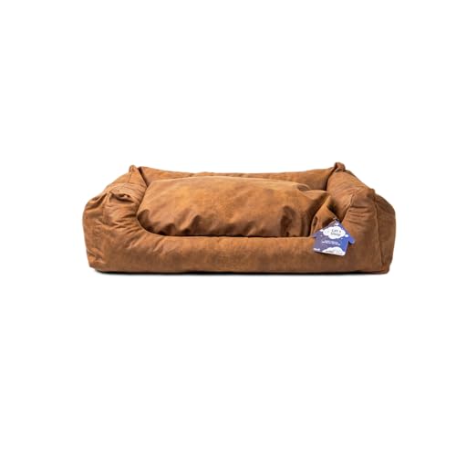 Let's Sleep Sweet Dreams - Hundekissen - Hundekorb - Anti-Rutsch - 117 x 82/102 x 70 cm - XL - Cognac von Let's Sleep