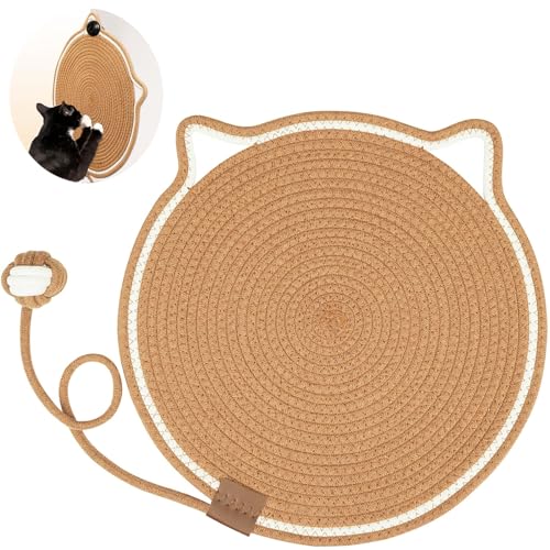 Kratzmatte für Katzen, natürliches Baumwollseil, 39 cm, rund, horizontal, Boden-Kratzpads für Innenkatzen, Katzenmöbelschutz für Wand, Couch, Teppiche, Sofas von Letalong