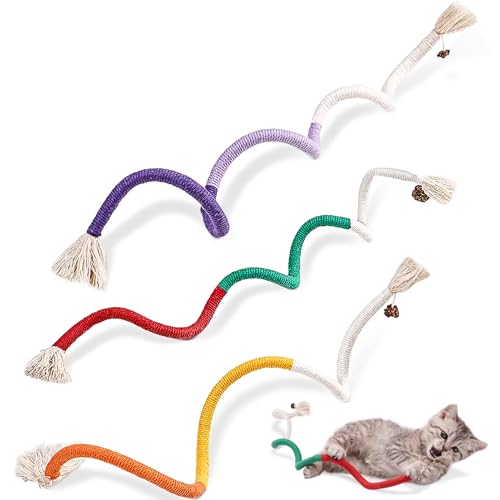 Letalong 3 Stück Baumwollseil Katzenspielzeug für Indoor-Katzen, interaktives Katzenspielzeug mit Silvervine Obst für Katzen und Kätzchen, handgefertigtes Haustier-Kauspielzeug zur Zahnreinigung von Letalong