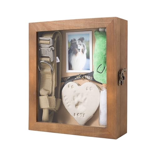 Pfotenabdruck Set Hund Fotorahmen Haustier Halsband Keepsake Frame Pet Memorial Shadow Box mit Clay Paw Print Impression Kit, Heimdekoration für Haustierbesitzer von Leuyuee