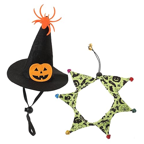 Levemolo 1 Satz Halloween-Katzenmütze und Schal-Set Halsband für Haustier entzückendes Haustierhalsband dekoratives Katzenkostüm Halloween-Haustierkostüm Katze Halloween Hexenhut Polyester von Levemolo