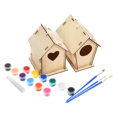 Levemolo 1 Satz Vogelhaus Vogelkäfig Bemaltes Vogelnest Aus Holz Dekoratives Vogelhaus Bastelspielzeug Zum Malen DIY-Spielzeug Aus Natürlichem Holz DIY-Holz-Graffiti-Spielzeug Pigment von Levemolo