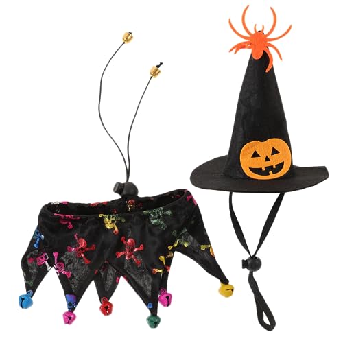 Levemolo 1 Set Halloween Katzenmütze Und Schal Set Dekor Festival Katzenkostüm Haustierkostüm Stilvolles Katzenhalsband Welpe Hexenhut Für Katze Halloween Outfit von Levemolo