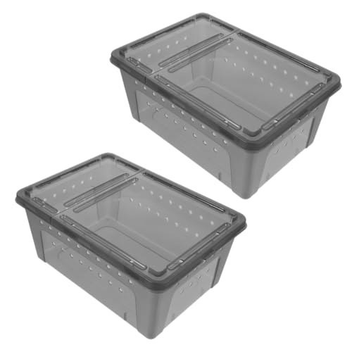 Levemolo 2Er-Box Spinnen-Terrarium Reptilienträger Froschkäfig Fall Einer Reptilienzucht Zuchtbehälter Terrarium zubehör Lebensraum Inkubator Reptilienbehälter zum Füttern Plastik Grey von Levemolo