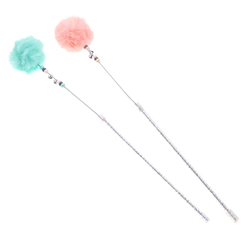 Levemolo 2pcs Katzen Teaser Stick Plüsch Ball Katze Necken Stöcke Interaktive Zauberstab Spielzeug Zufällige Farbe von Levemolo