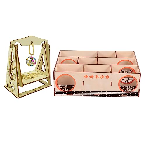 Levemolo 2st Hamster-Labyrinth-Spielzeug Hamsterhaus Labyrinth Indoor-Spielzeug Hängematte Drinnen Hamster Verstecktes Hamster-Labyrinth-kit Hamster-Labyrinth- Hamsterkäfig Hölzern von Levemolo