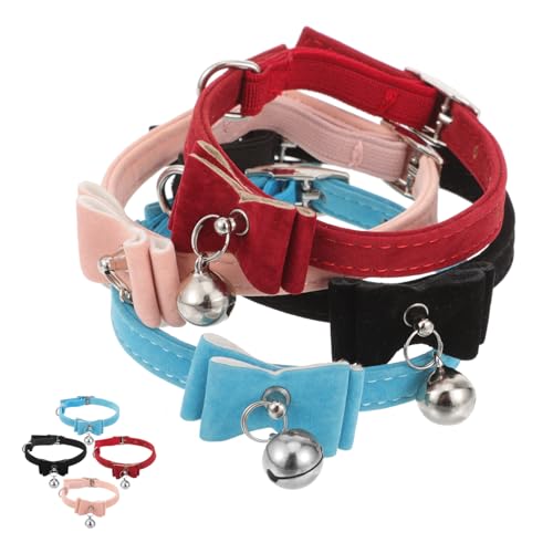 Levemolo 4-teiliges Haustier-Halsbandset für Hunde mit Schleife und Glöckchen verstellbar Welpenhalsband Katzenhalsband modisches Haustier-Zubehör von Levemolo