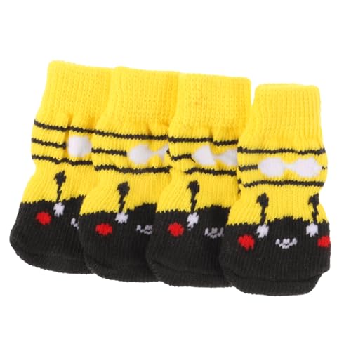 Levemolo 4 Stück Haustier Socken Pfote Socken Für Hund Tragbare Socken Für Haustiere Waschbare Hundesocken Auswechselbare Baumwollsocken Welpenzubehör Hundezubehör Yellow Baumwolle von Levemolo