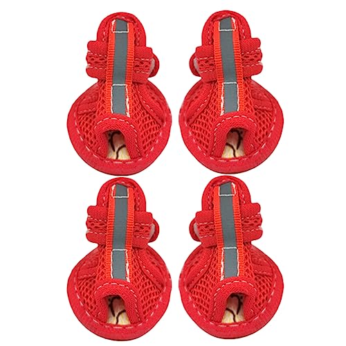 Levemolo 4 Stück Haustiersandalen rutschfeste Haustierschuhe Sommerliche Hundeschuhe Schuhe Für Kleine Hunde Kätzchen Sandalen Hund Sandalen Rot Netzgewebe Für Die Rindersehnenunterseite von Levemolo