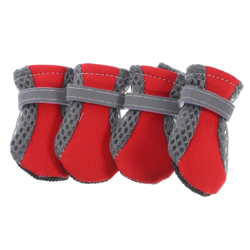 Levemolo 4 Stück Mesh-Schuhe Für Welpen Outdoor-Schuhe Für Haustiere Schuhe Für Kleine Hunde Mesh-hundeschuhe Bequeme Hundeschuhe Haustierzubehör Hundestiefel Atmungsaktives Netz Rot von Levemolo