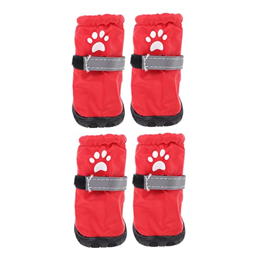 Levemolo 4 Stück Regenstiefel Für Haustiere wasserdichte Haustierschuhe Anti-rutsch-hundestiefel Outdoor-haustierschuhe Wasserdichter Hundestiefel Regenhundeschuhe Rot Polyester von Levemolo