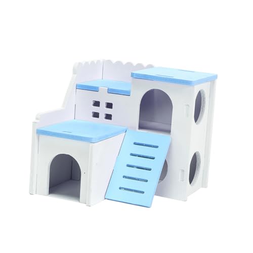 Levemolo Hamsterhaus aus Holz Doppellagiges Bett Spielhütte Spielzeug sicheres Beißhaus für Hamster blaues Schlafhaus für Meerschweinchen von Levemolo