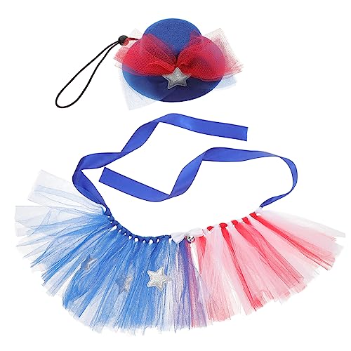 Levemolo Mesh Unabhängigkeitstag Kleidung Independence Kostüm mit Kätzchen Custom Haustier Juli für Tutu Patriotisches Dekorationen Amerikanische Rock Outfit für Day Cosplay Welpenhut von Levemolo