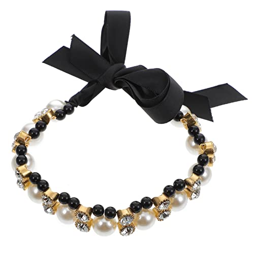 Levemolo Perlenhalsband Für Haustiere Perle Hundehalskette Perlenkragen Perlenkette Strass Halsband Kleines Hundehalsband Hundehalsketten Für Kleine Hunde Strass-imitationsperlenband Black von Levemolo